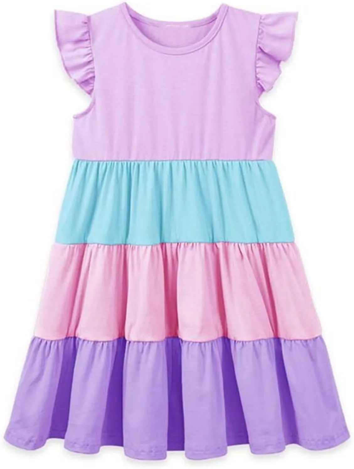 HILEELANG Little Girls Short Sleeve Dresses Easter Summer Cotton Casual Skater Swing Twirly Sundress
