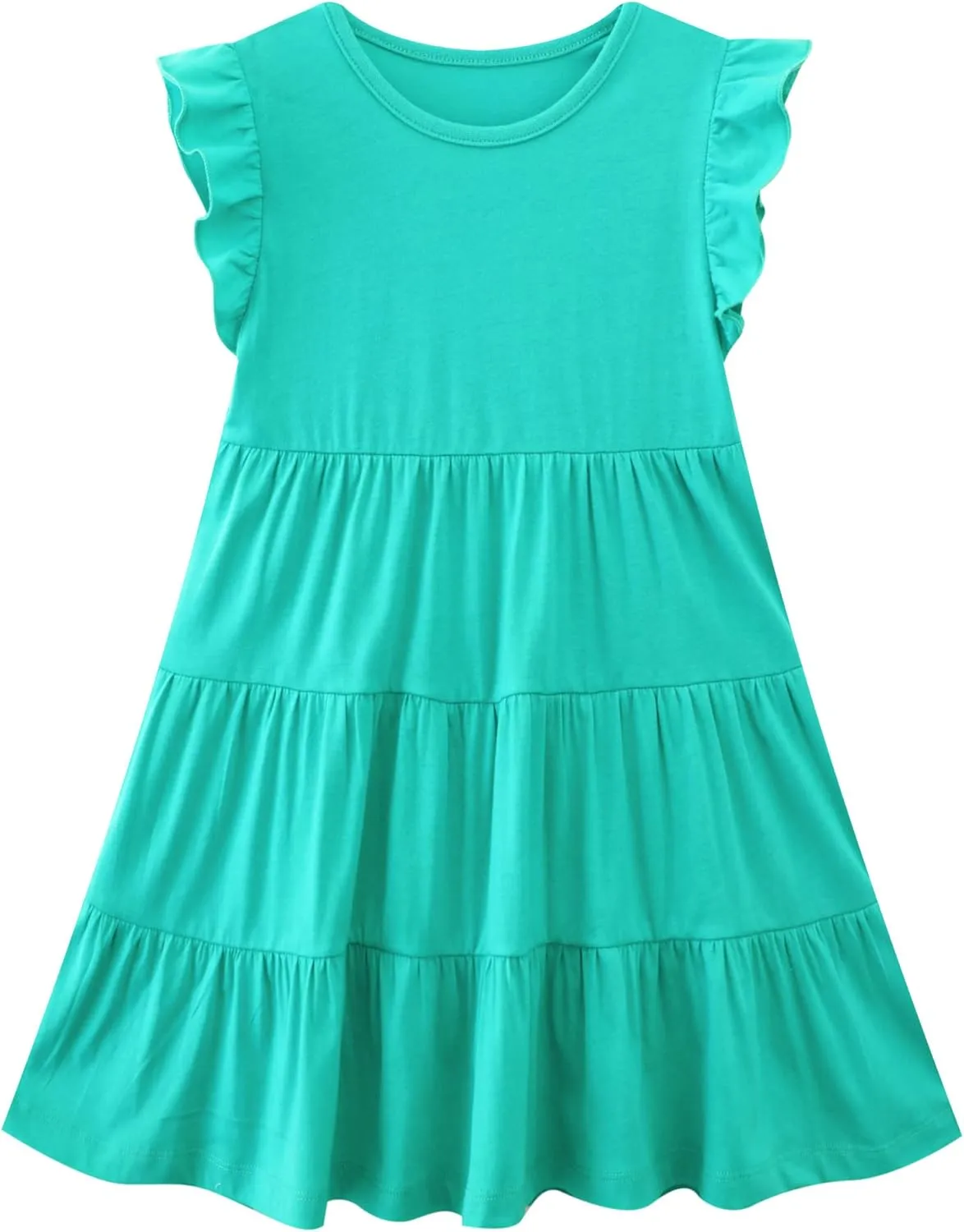 HILEELANG Little Girls Short Sleeve Dresses Easter Summer Cotton Casual Skater Swing Twirly Sundress