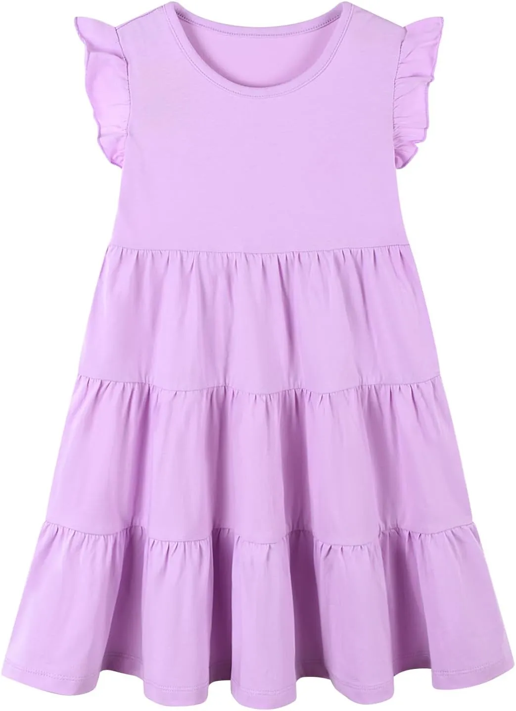 HILEELANG Little Girls Short Sleeve Dresses Easter Summer Cotton Casual Skater Swing Twirly Sundress
