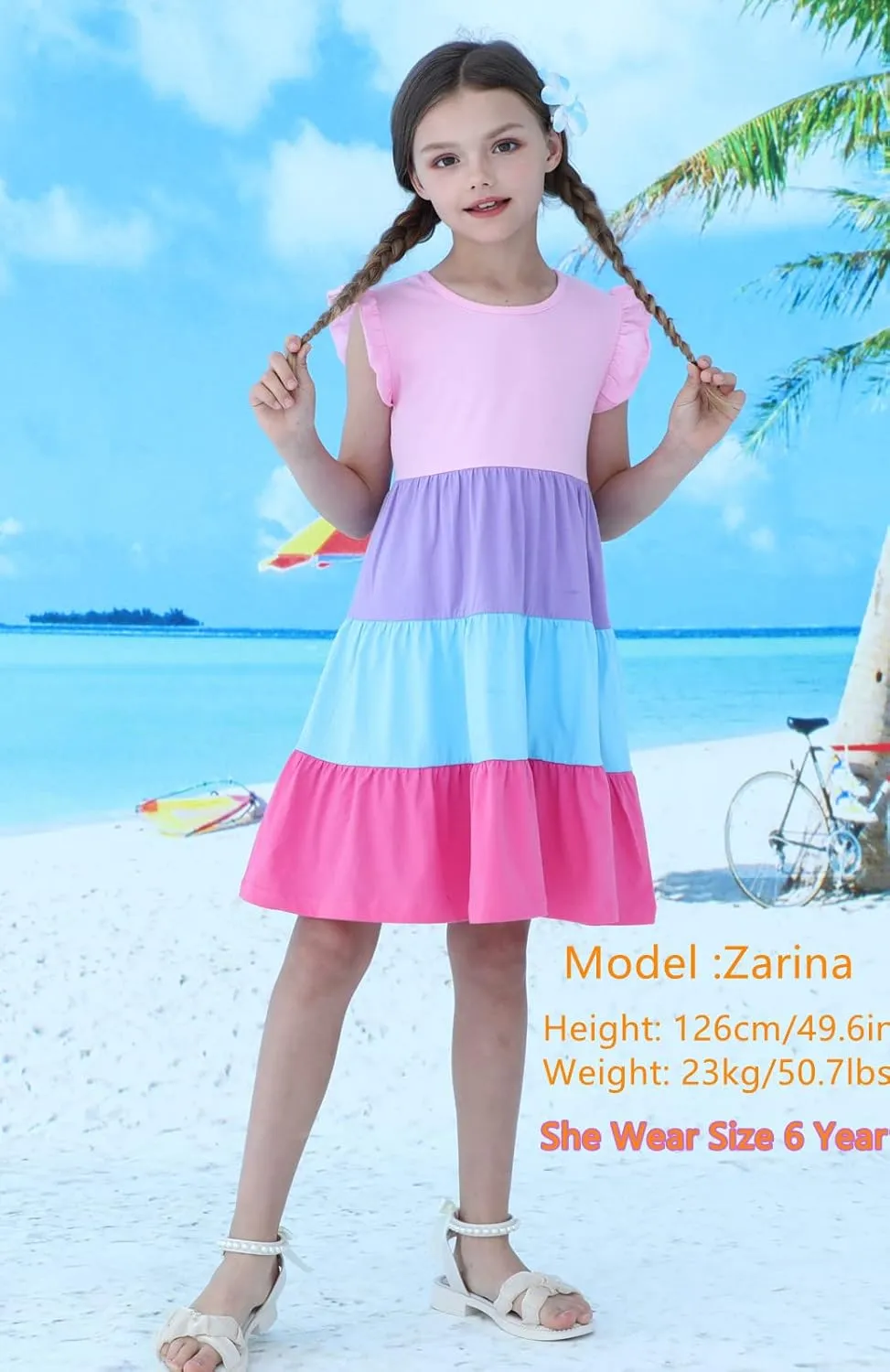 HILEELANG Little Girls Short Sleeve Dresses Easter Summer Cotton Casual Skater Swing Twirly Sundress