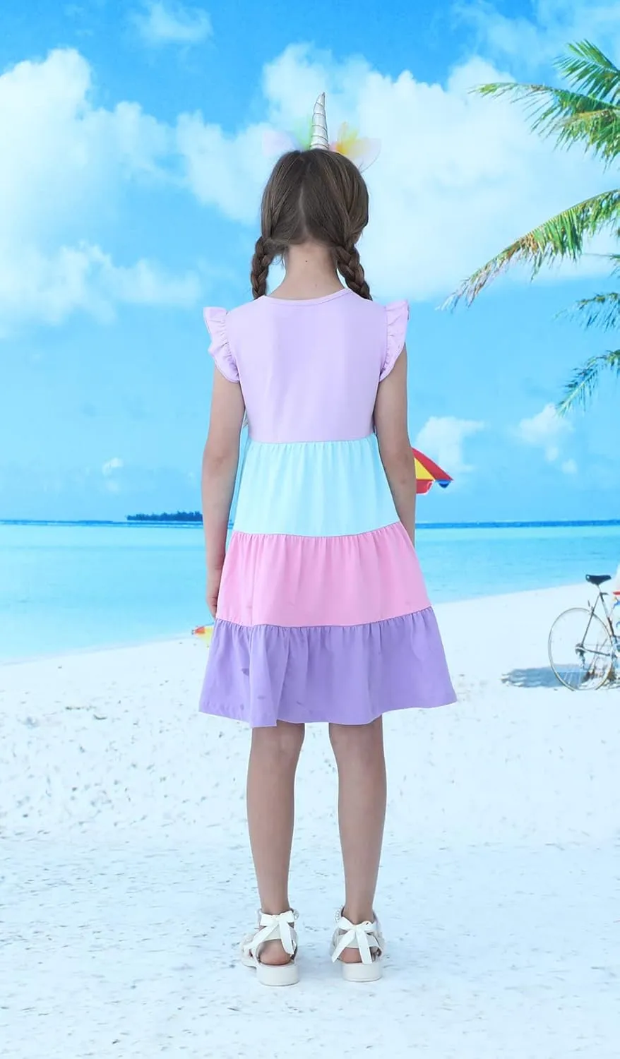 HILEELANG Little Girls Short Sleeve Dresses Easter Summer Cotton Casual Skater Swing Twirly Sundress
