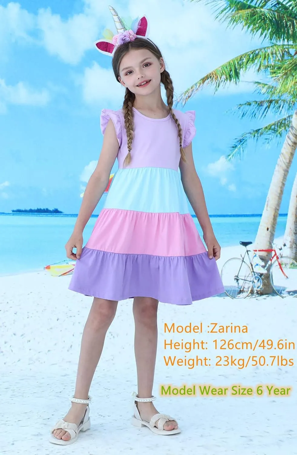 HILEELANG Little Girls Short Sleeve Dresses Easter Summer Cotton Casual Skater Swing Twirly Sundress