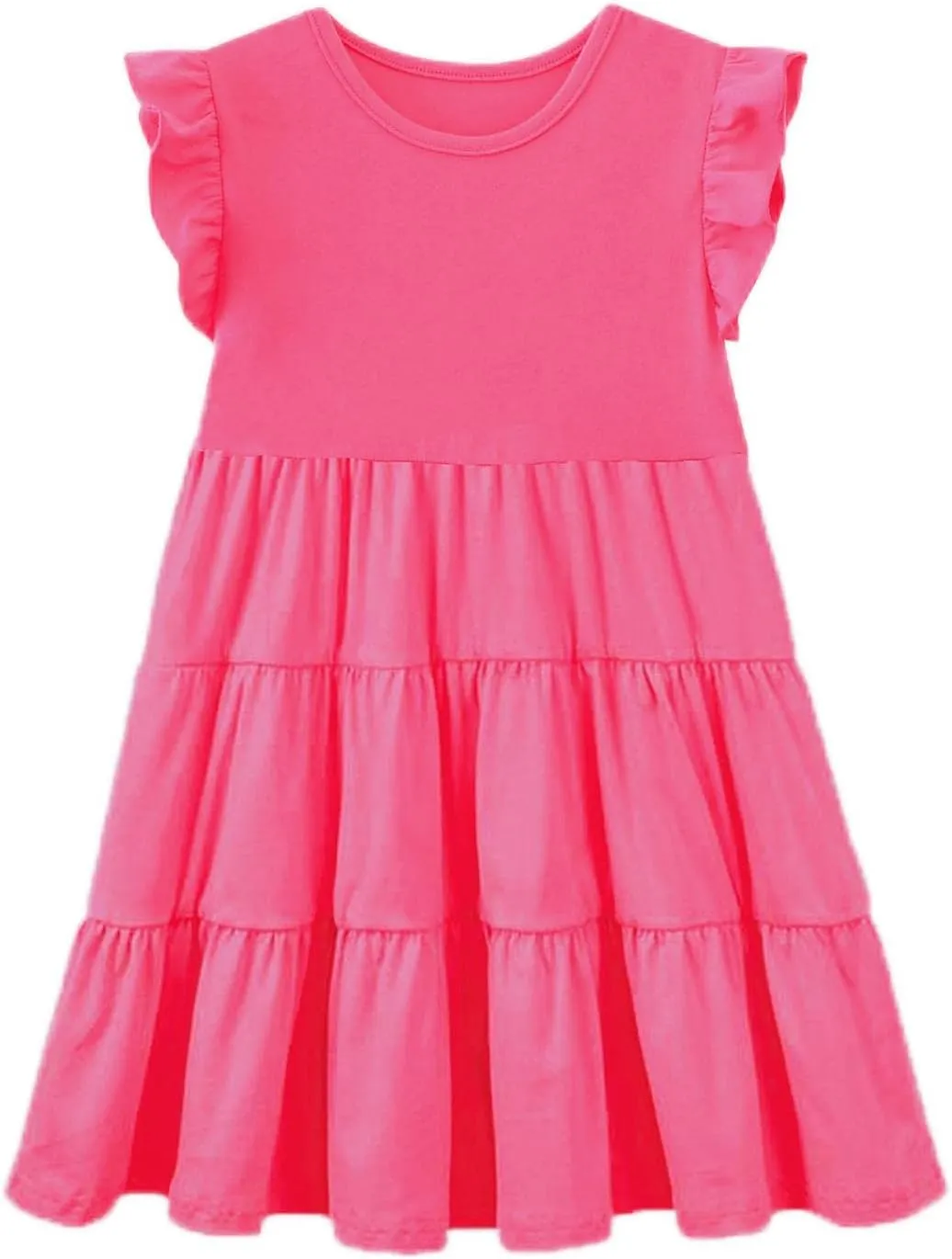 HILEELANG Little Girls Short Sleeve Dresses Easter Summer Cotton Casual Skater Swing Twirly Sundress