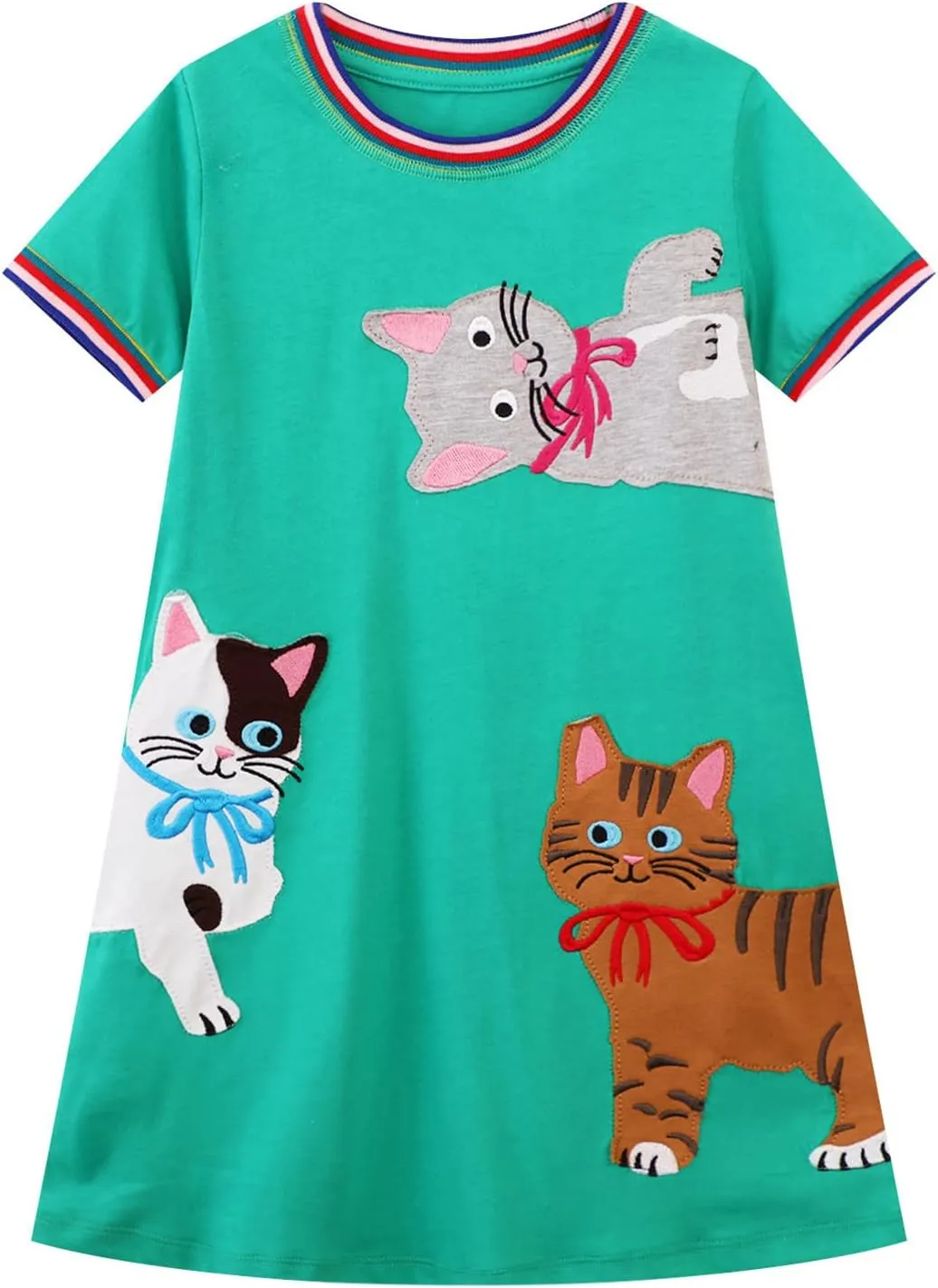HILEELANG Toddler Little Girls Short Sleeve Dresses Easter Summer Cotton Casual Basic Jersey Shirt Sundress