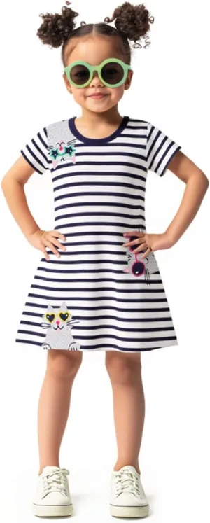 HILEELANG Toddler Little Girls Short Sleeve Dresses Easter Summer Cotton Casual Basic Jersey Shirt Sundress