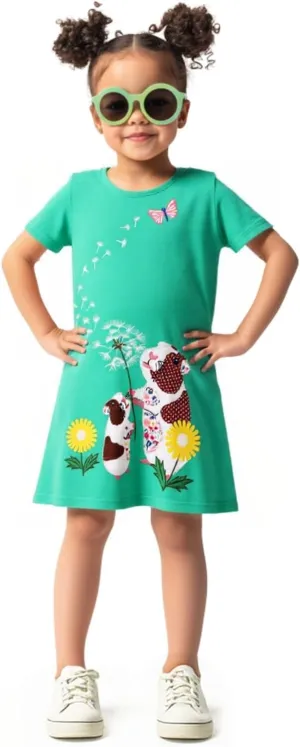 HILEELANG Toddler Little Girls Short Sleeve Dresses Easter Summer Cotton Casual Basic Jersey Shirt Sundress