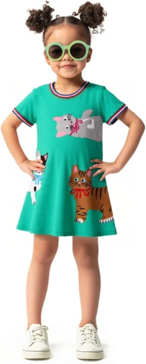 HILEELANG Toddler Little Girls Short Sleeve Dresses Easter Summer Cotton Casual Basic Jersey Shirt Sundress