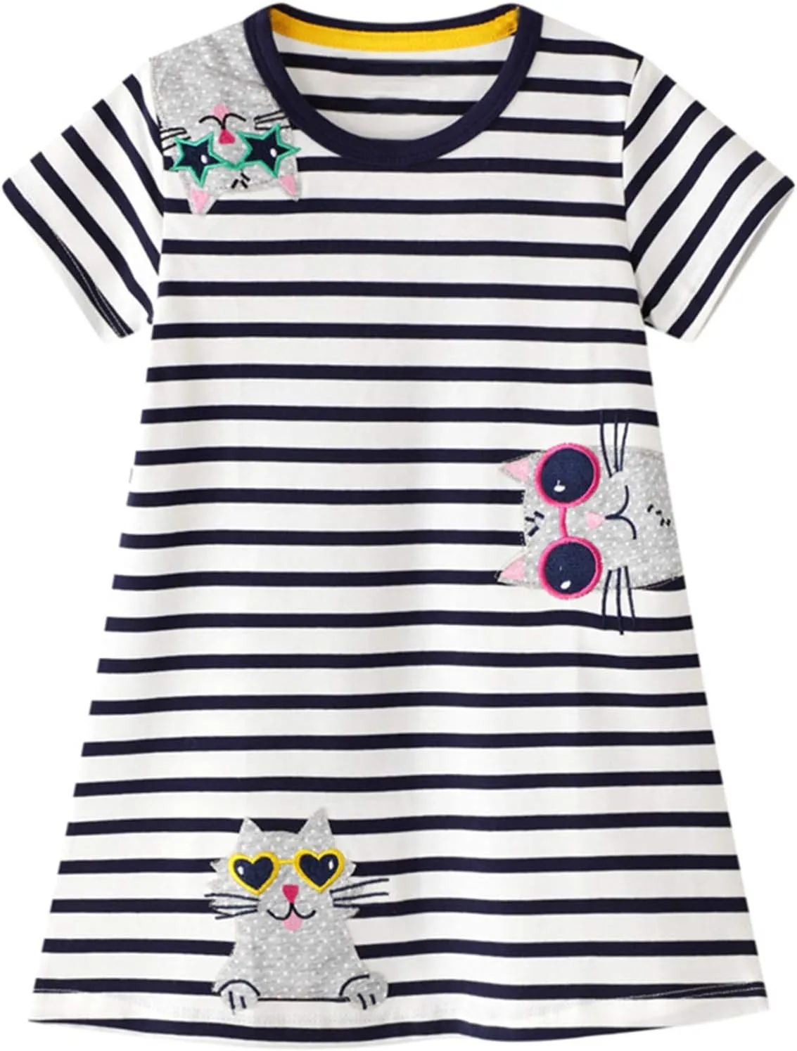 HILEELANG Toddler Little Girls Short Sleeve Dresses Easter Summer Cotton Casual Basic Jersey Shirt Sundress