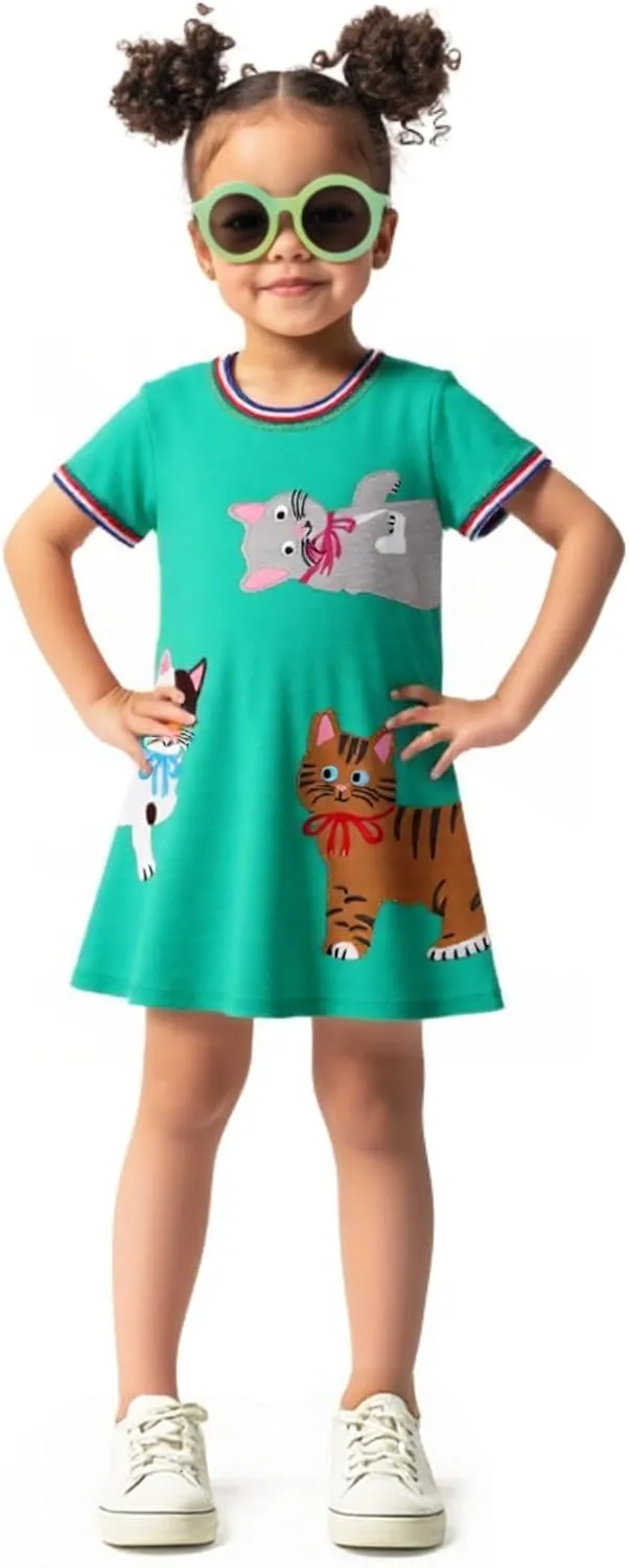 HILEELANG Toddler Little Girls Short Sleeve Dresses Easter Summer Cotton Casual Basic Jersey Shirt Sundress
