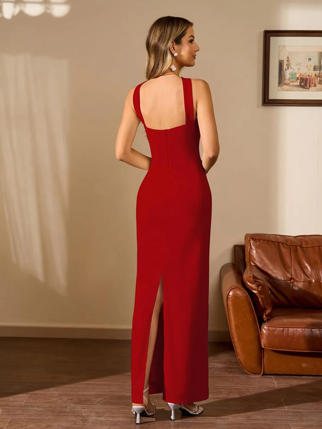 HTZMO Women Elegant Summer Bodycon Maxi Dress Halter Neck Formal Wedding Guest Cocktail Party Long Dresses