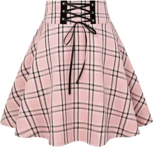 IDEALSANXUN Gothic Plaid Mini Skirts for Women Short High Waist Plaid Skirts