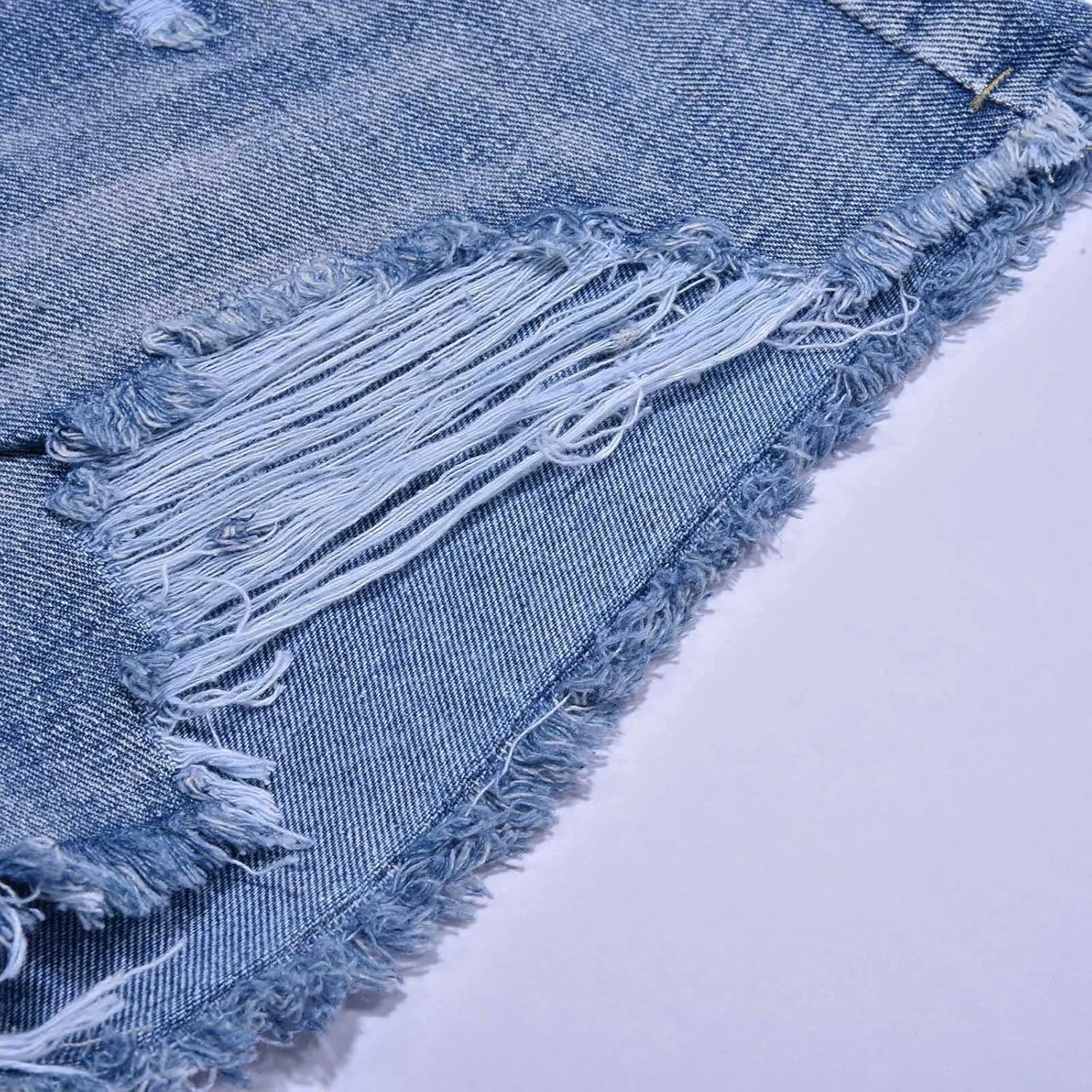 Jean Shorts Womens Stretchy High Waisted Ripped Shorts with Pockets Trendy Distressed Cuffed Hem Denim Hot Shorts