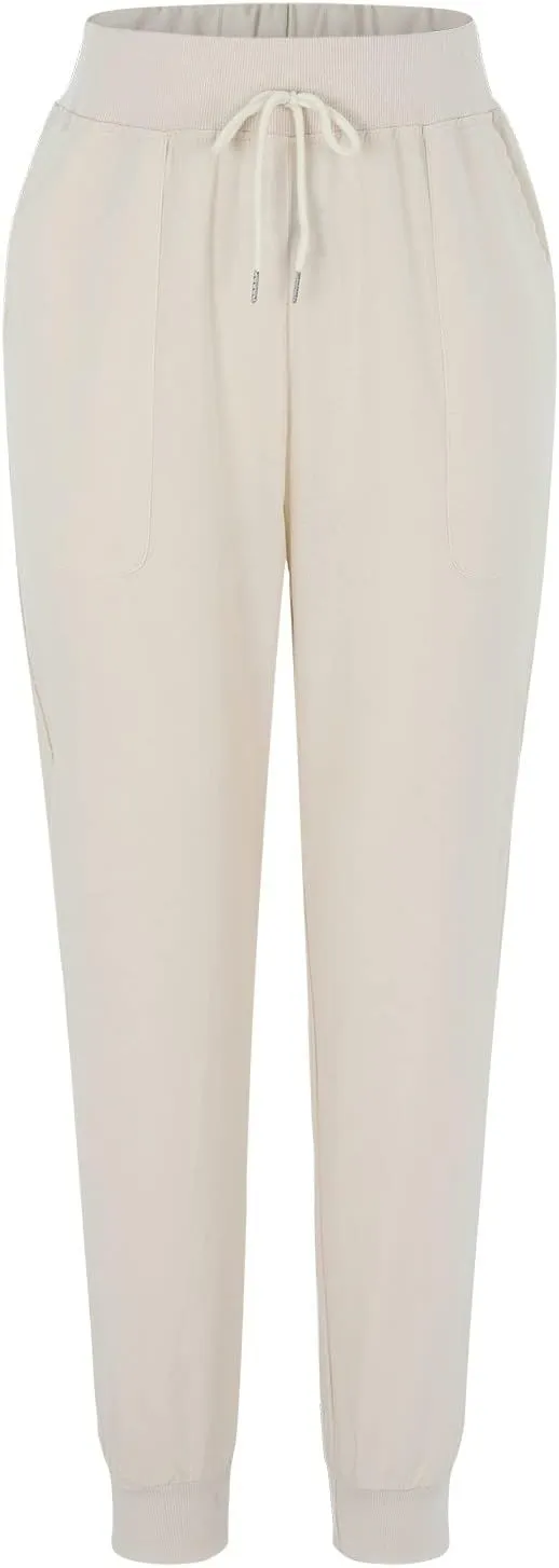 JiXiang Trousers for Women Summer Casual Drawstring Back Elastic Waist Linen Loose Fit Joggy Yoga Tapered Pants with Pockets