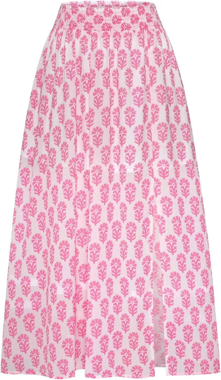 Kate Kasin Skirts for Women Smocked High Waisted Maxi Skirt Floral Boho A Line Beach Skirt with Slit 2025