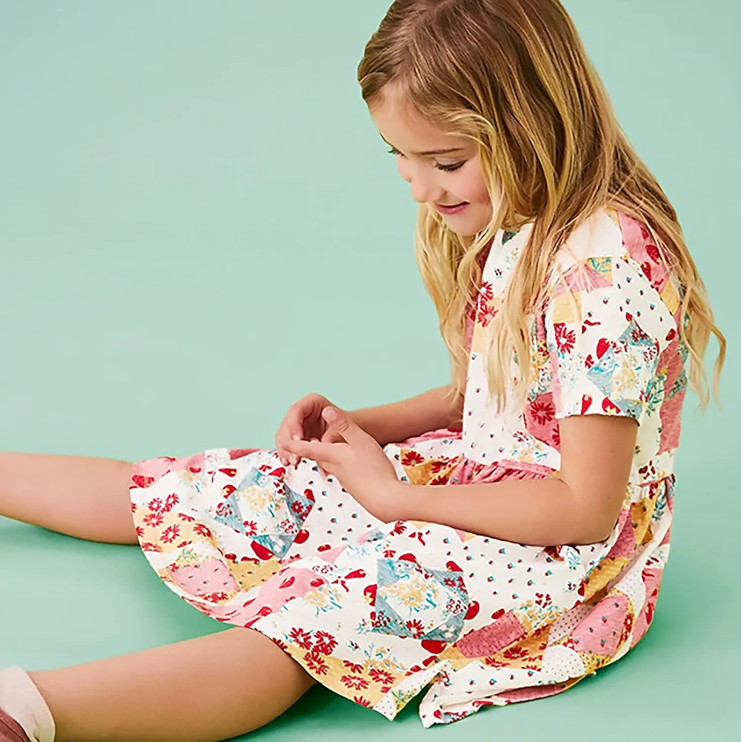 KISSOURBABY Little Girls Soft Summer Cotton Short Sleeve Dresses T-Shirt Casual Cartoon Dress
