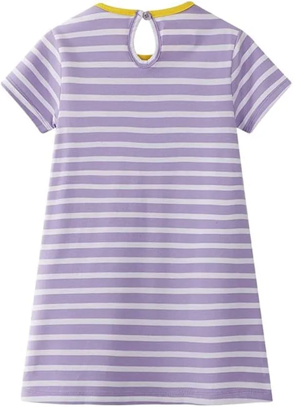 KISSOURBABY Little Girls Soft Summer Cotton Short Sleeve Dresses T-Shirt Casual Cartoon Dress