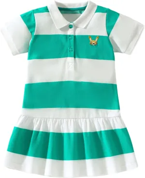 KISSOURBABY Little Girls Soft Summer Cotton Short Sleeve Dresses T-Shirt Casual Cartoon Dress