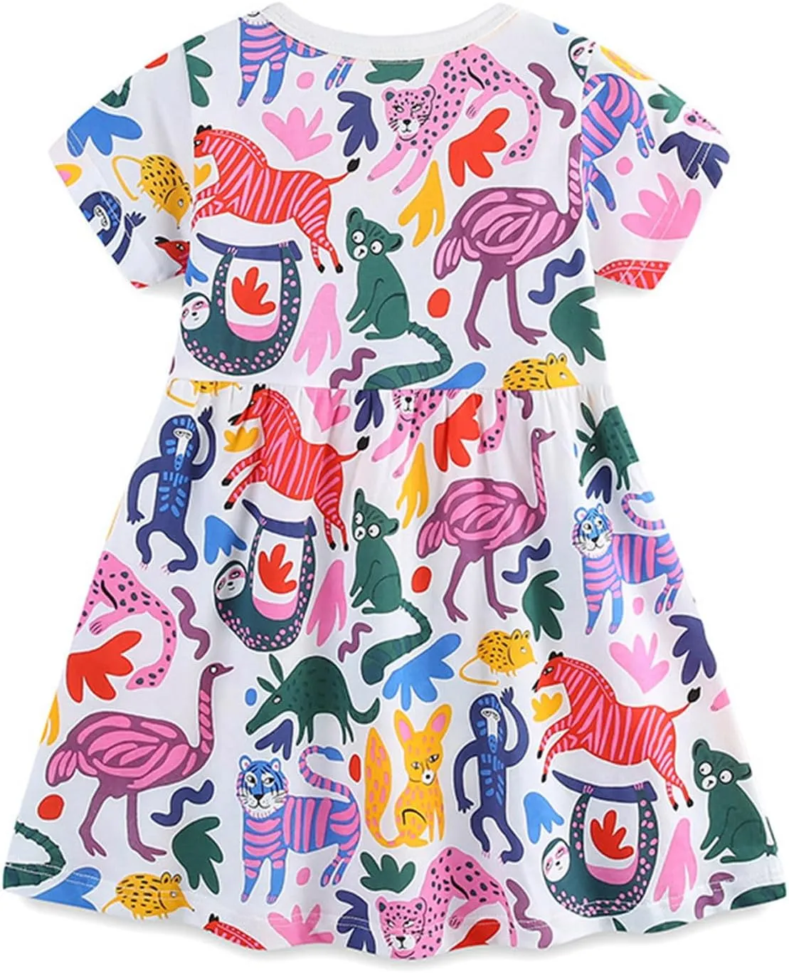 KISSOURBABY Little Girls Soft Summer Cotton Short Sleeve Dresses T-Shirt Casual Cartoon Dress