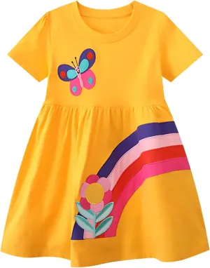 KISSOURBABY Little Girls Soft Summer Cotton Short Sleeve Dresses T-Shirt Casual Cartoon Dress