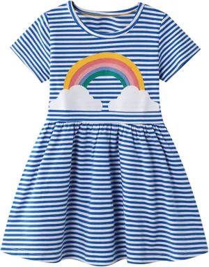 KISSOURBABY Little Girls Soft Summer Cotton Short Sleeve Dresses T-Shirt Casual Cartoon Dress