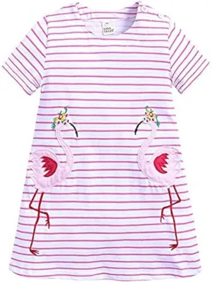 KISSOURBABY Little Girls Soft Summer Cotton Short Sleeve Dresses T-Shirt Casual Cartoon Dress