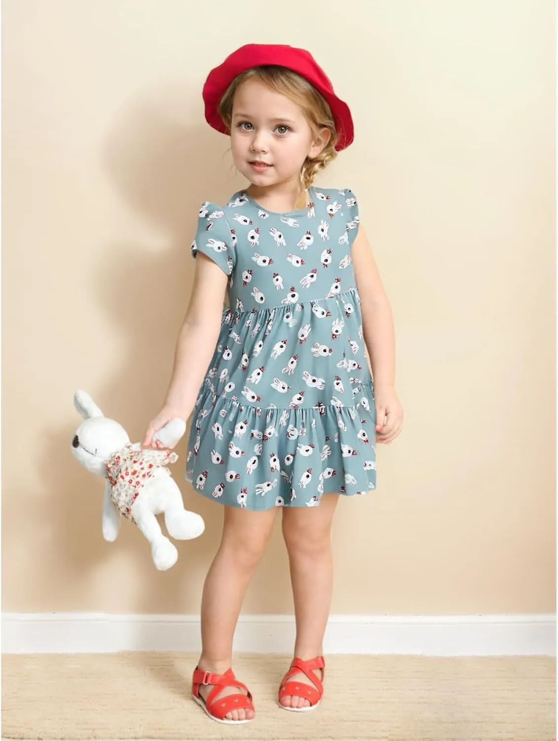 KISSOURBABY Little Girls Soft Summer Cotton Short Sleeve Dresses T-Shirt Casual Cartoon Dress