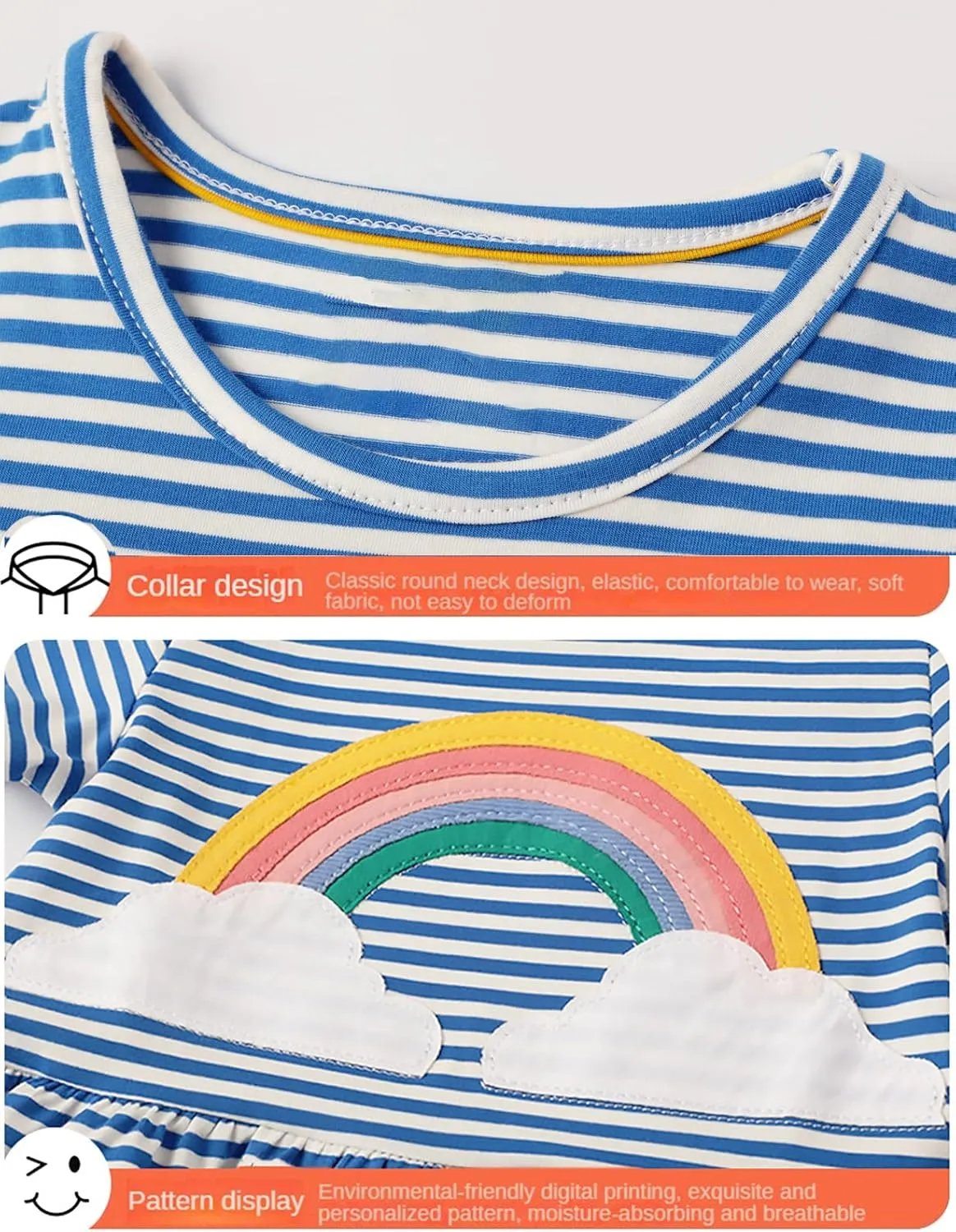 KISSOURBABY Little Girls Soft Summer Cotton Short Sleeve Dresses T-Shirt Casual Cartoon Dress