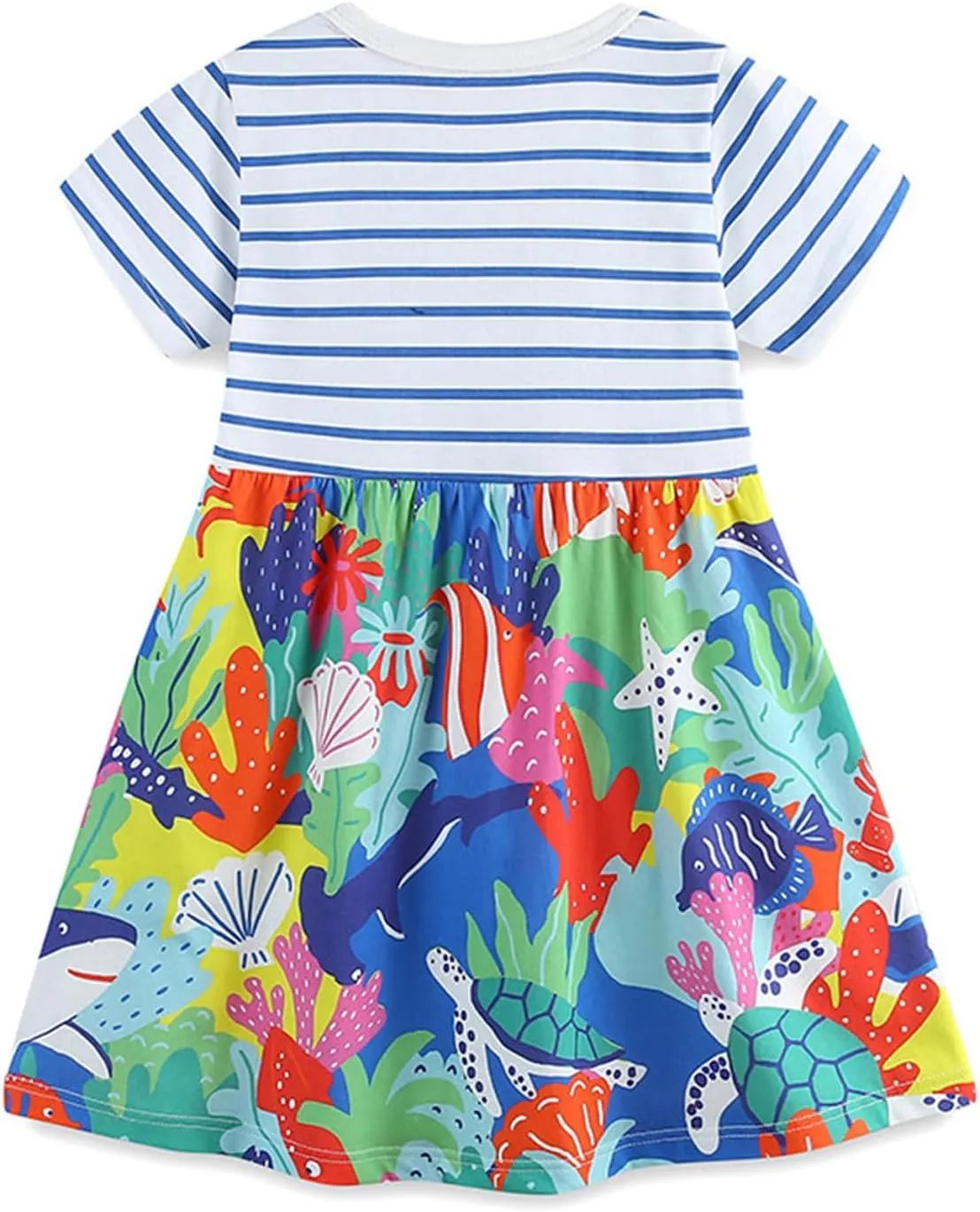 KISSOURBABY Little Girls Soft Summer Cotton Short Sleeve Dresses T-Shirt Casual Cartoon Dress