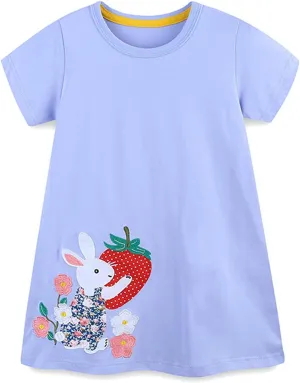 KISSOURBABY Little Girls Soft Summer Cotton Short Sleeve Dresses T-Shirt Casual Cartoon Dress