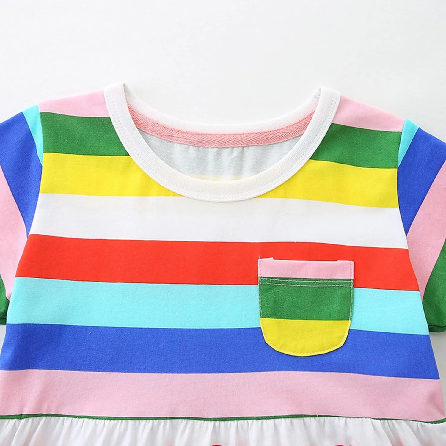 KISSOURBABY Little Girls Soft Summer Cotton Short Sleeve Dresses T-Shirt Casual Cartoon Dress