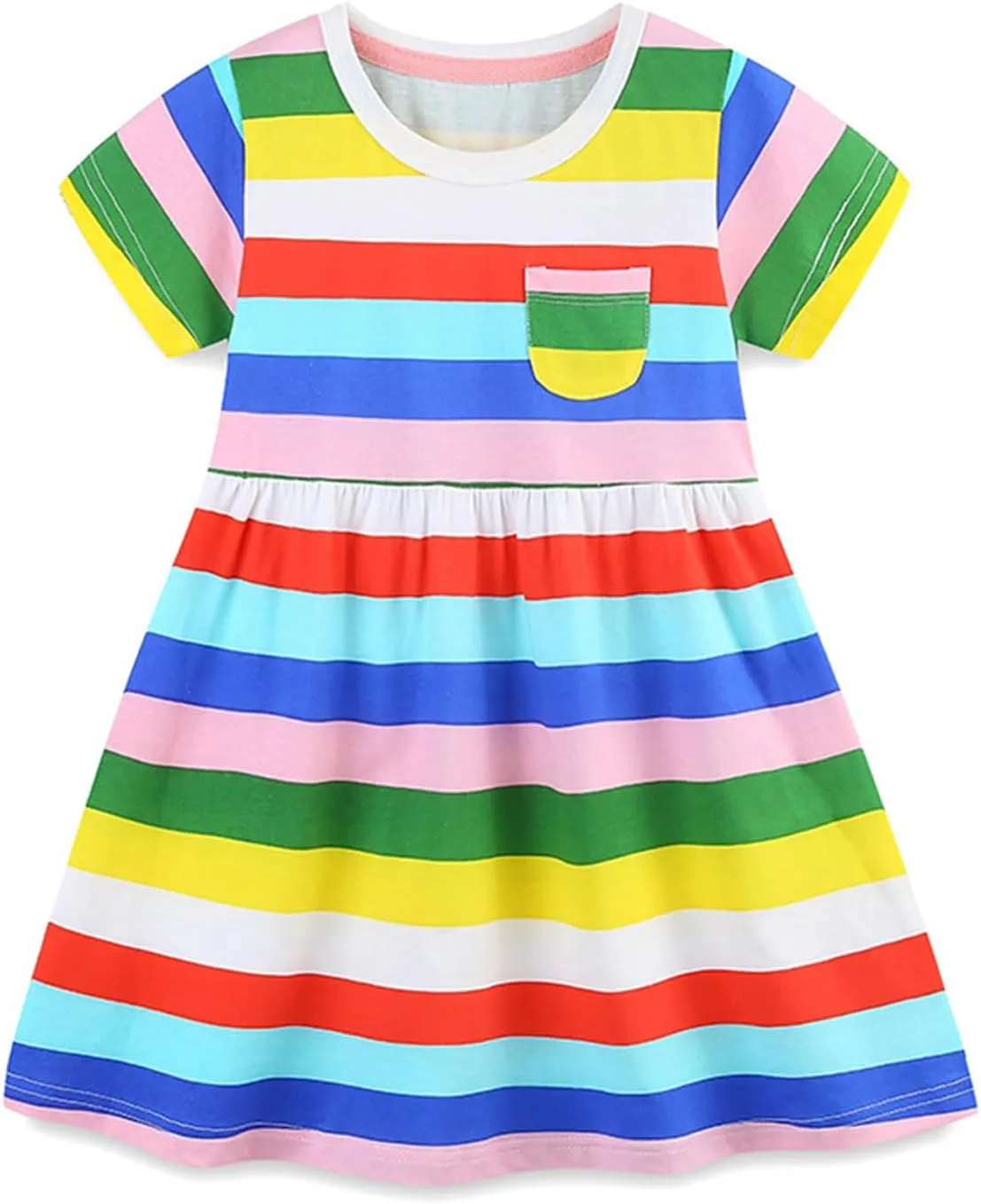 KISSOURBABY Little Girls Soft Summer Cotton Short Sleeve Dresses T-Shirt Casual Cartoon Dress