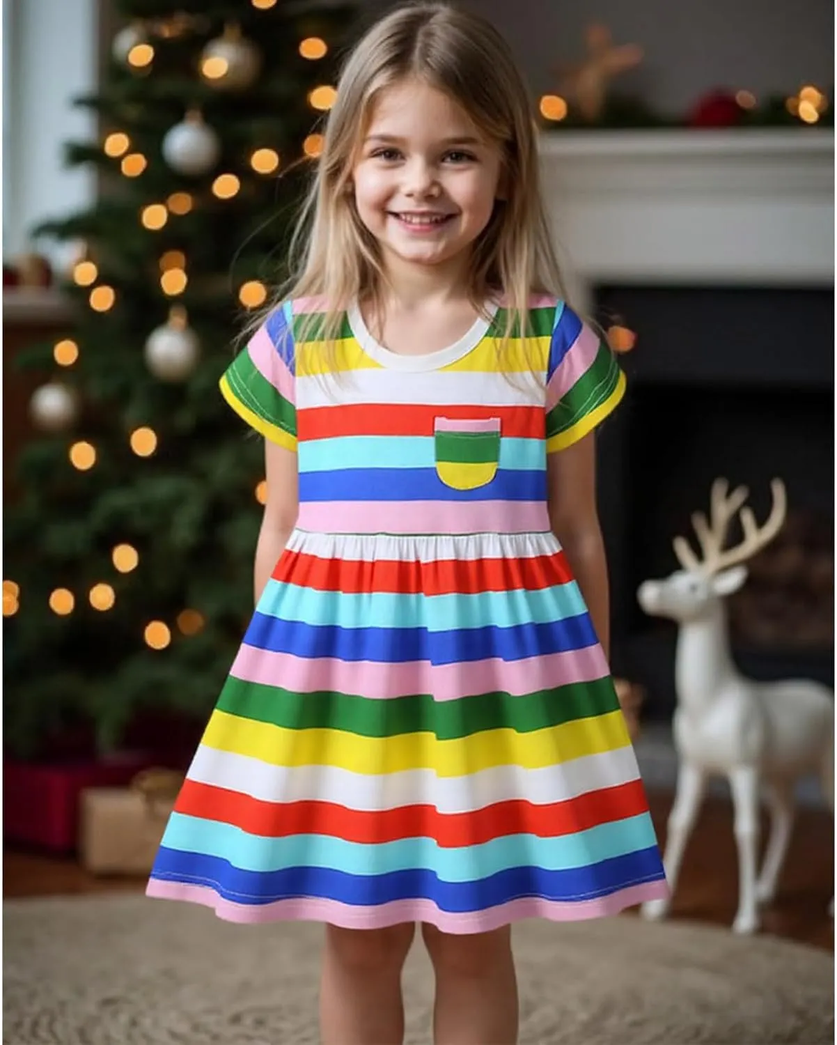 KISSOURBABY Little Girls Soft Summer Cotton Short Sleeve Dresses T-Shirt Casual Cartoon Dress