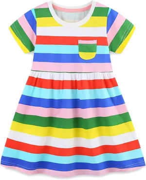 KISSOURBABY Little Girls Soft Summer Cotton Short Sleeve Dresses T-Shirt Casual Cartoon Dress