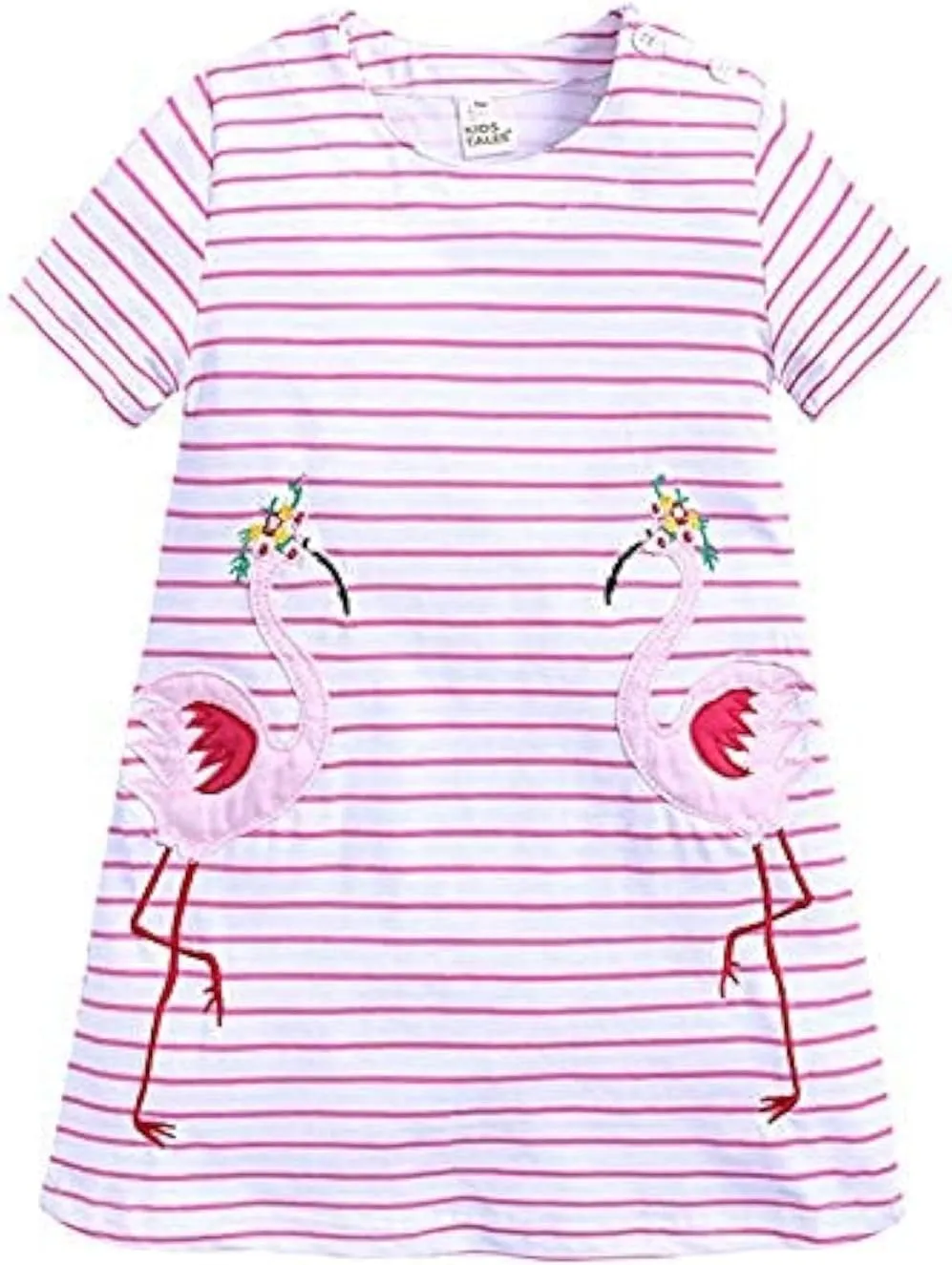 KISSOURBABY Little Girls Soft Summer Cotton Short Sleeve Dresses T-Shirt Casual Cartoon Dress