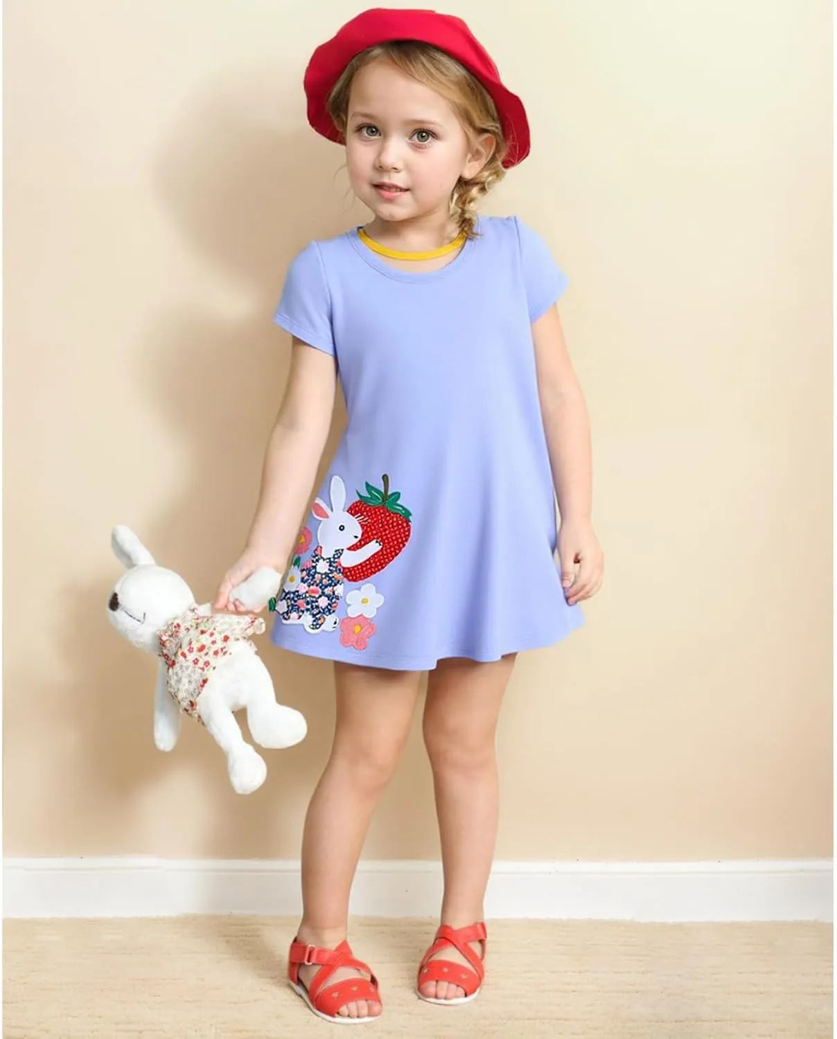 KISSOURBABY Little Girls Soft Summer Cotton Short Sleeve Dresses T-Shirt Casual Cartoon Dress