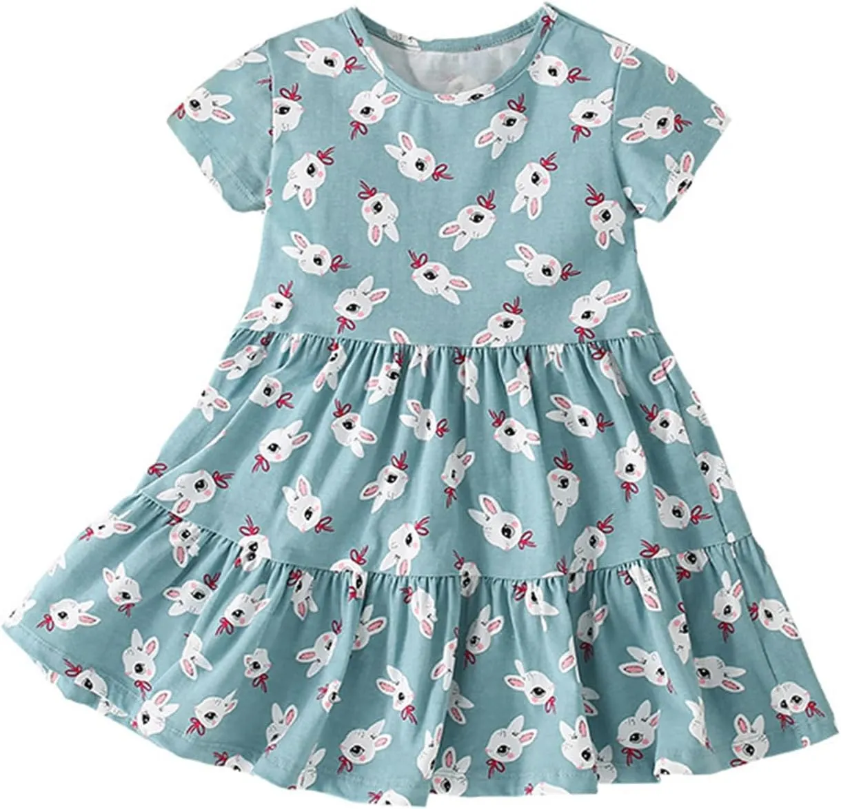 KISSOURBABY Little Girls Soft Summer Cotton Short Sleeve Dresses T-Shirt Casual Cartoon Dress