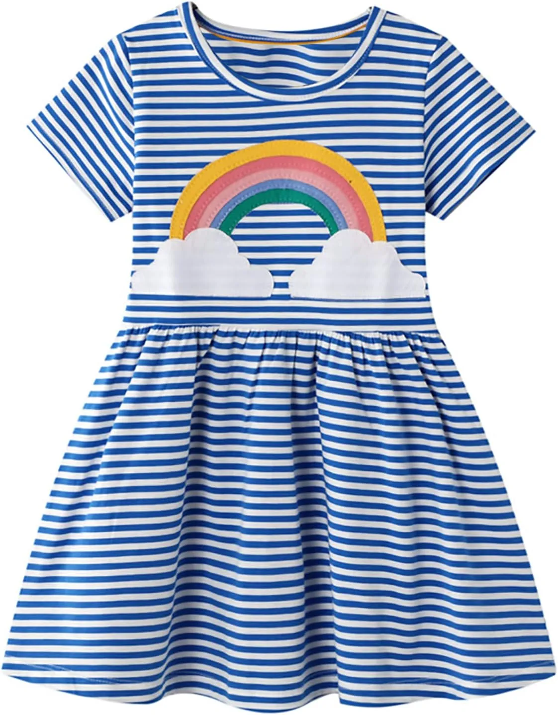 KISSOURBABY Little Girls Soft Summer Cotton Short Sleeve Dresses T-Shirt Casual Cartoon Dress