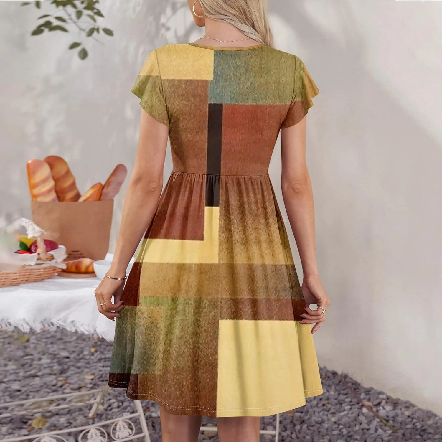 Ladies Daily Round Neck Dress Fly Sleeve Casual Printed 2025 Fashion Button Pocket Sexy Midi Loose Fit Party Dresses