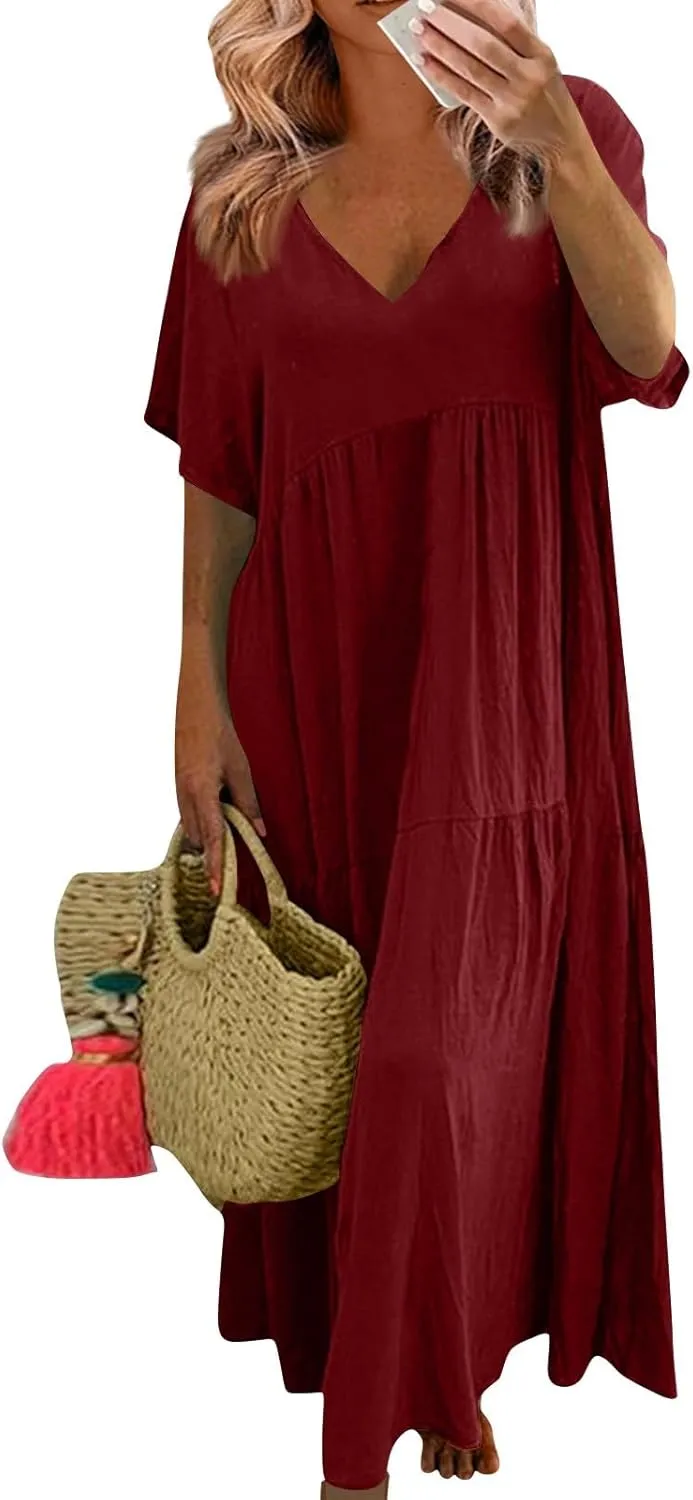 Ladies Easter Dresses Summer Maxi Dresses 2025 Floral Pattern V-Neck Classical Casual Church Services Casual Dresses