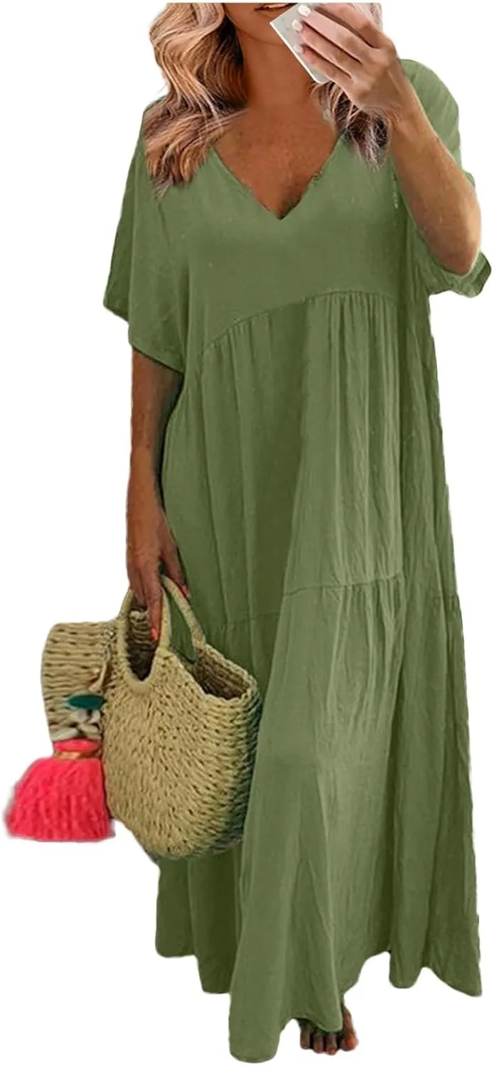 Ladies Easter Dresses Summer Maxi Dresses 2025 Floral Pattern V-Neck Classical Casual Church Services Casual Dresses