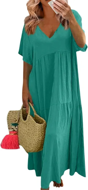 Ladies Easter Dresses Summer Maxi Dresses 2025 Floral Pattern V-Neck Classical Casual Church Services Casual Dresses