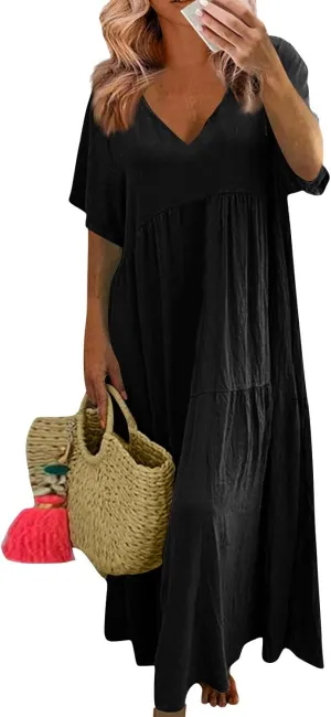 Ladies Easter Dresses Summer Maxi Dresses 2025 Floral Pattern V-Neck Classical Casual Church Services Casual Dresses