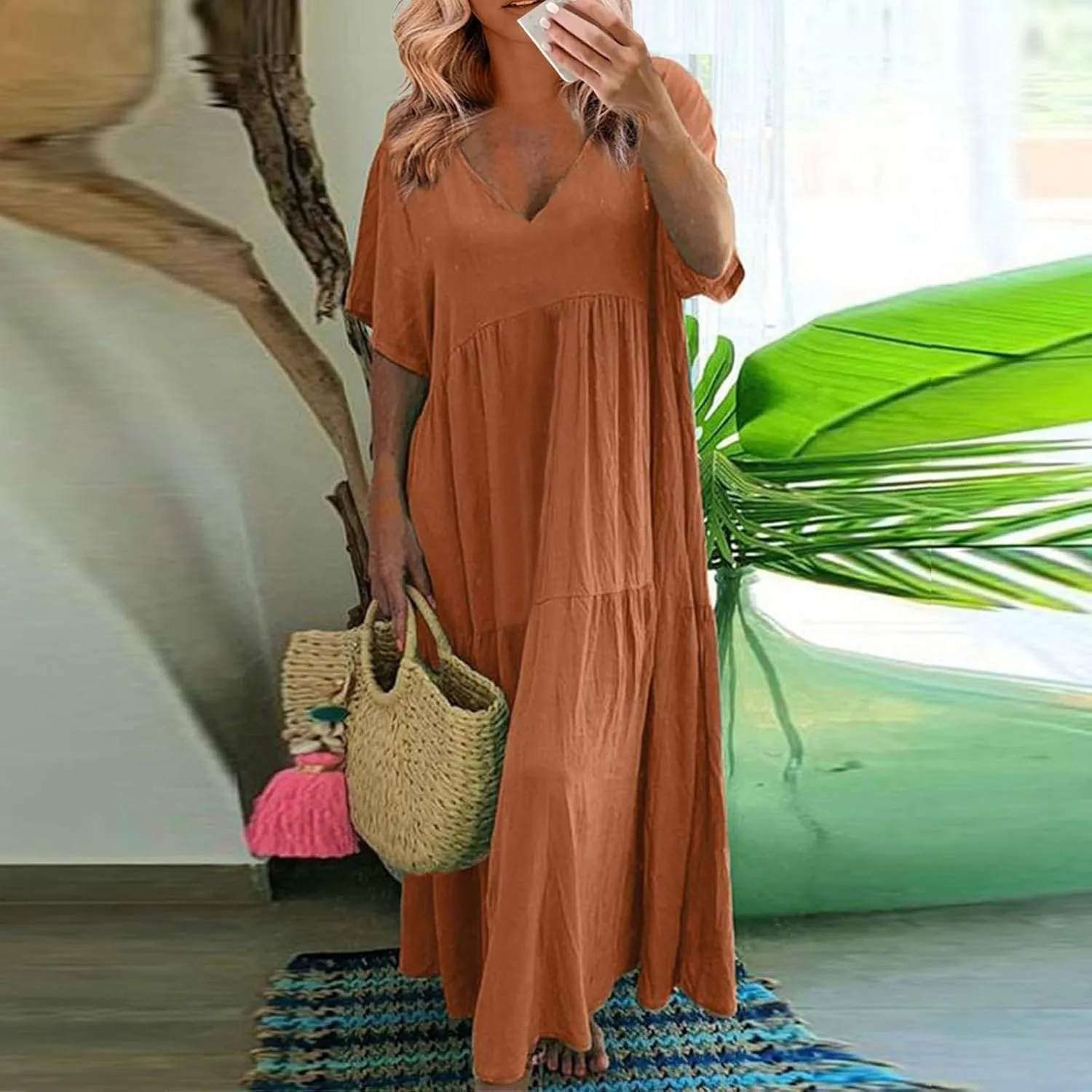 Ladies Easter Dresses Summer Maxi Dresses 2025 Floral Pattern V-Neck Classical Casual Church Services Casual Dresses