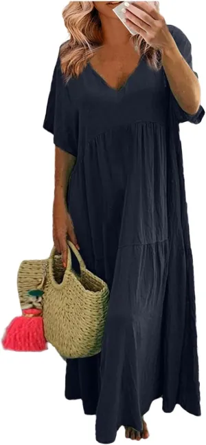 Ladies Easter Dresses Summer Maxi Dresses 2025 Floral Pattern V-Neck Classical Casual Church Services Casual Dresses