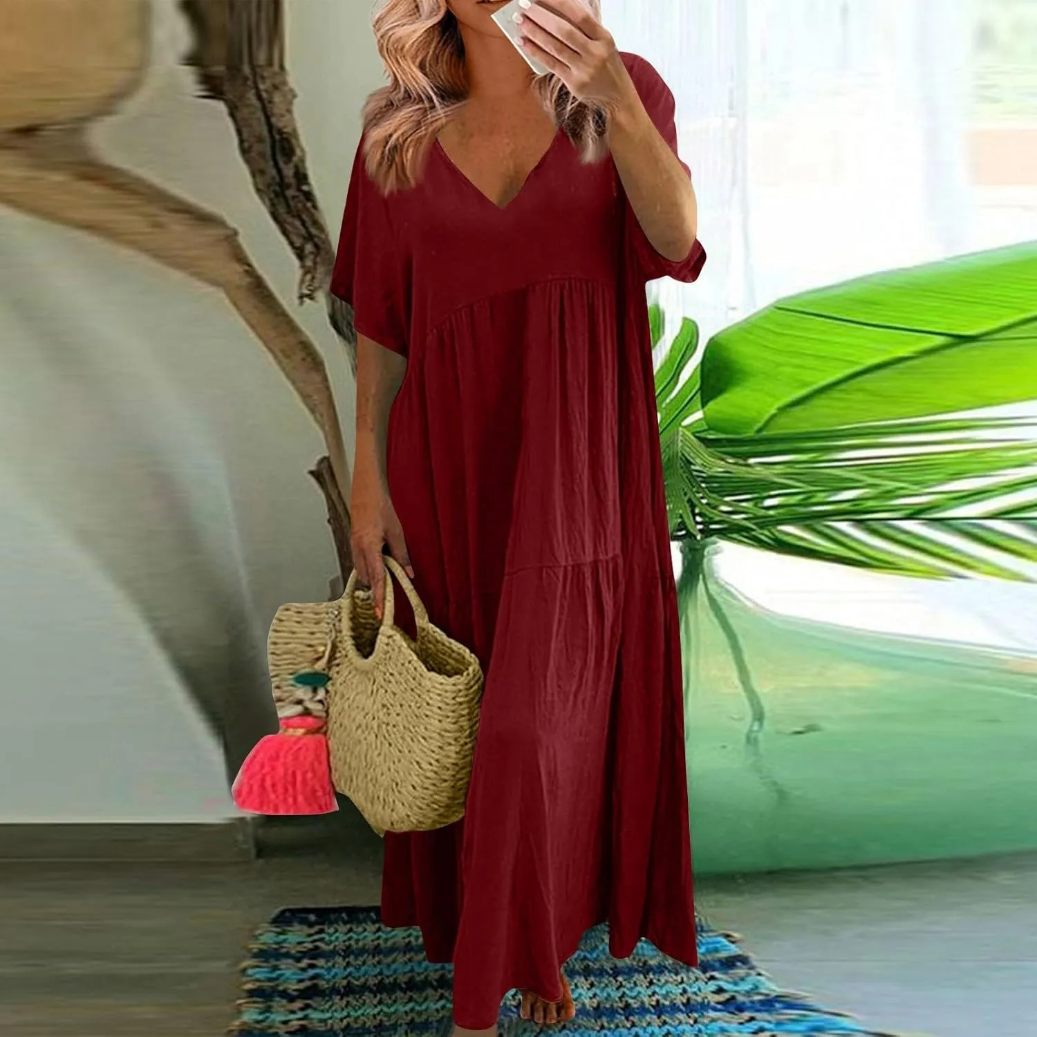 Ladies Easter Dresses Summer Maxi Dresses 2025 Floral Pattern V-Neck Classical Casual Church Services Casual Dresses