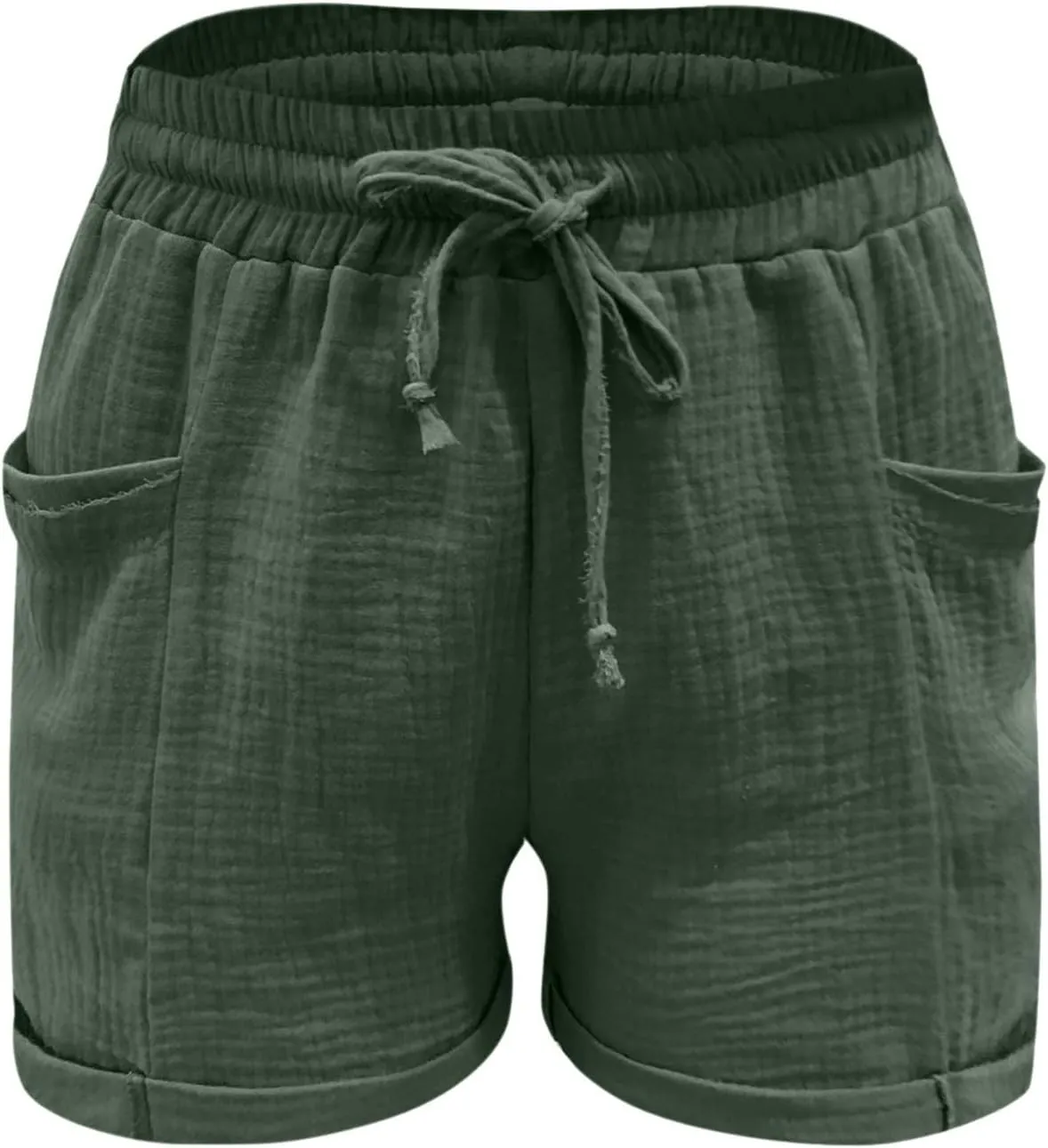 Linen Shorts for Women Elastic Waist Drawstring Shorts Summer Casual Lightweight Lounge Beach Shorts with Pockets