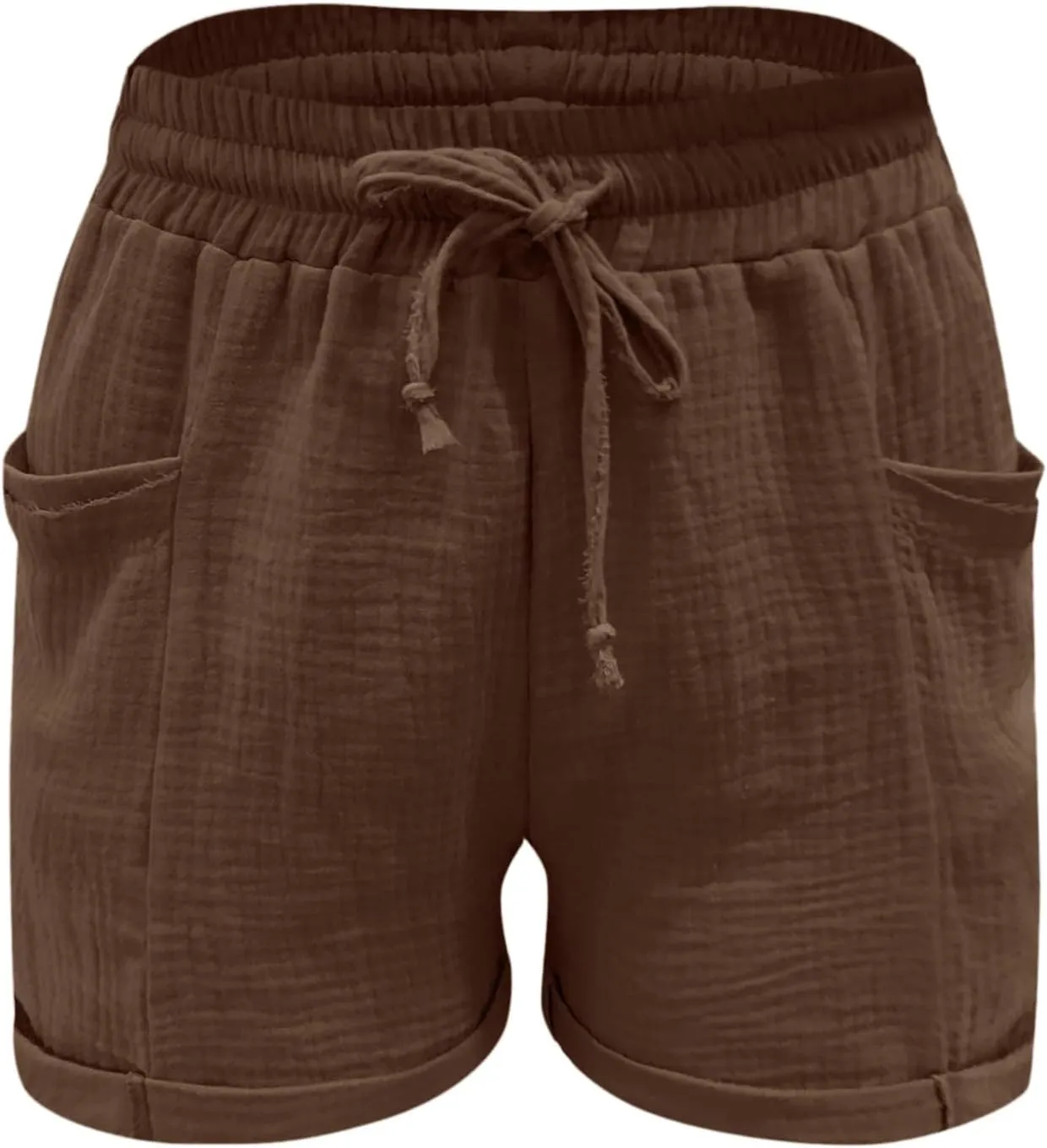 Linen Shorts for Women Elastic Waist Drawstring Shorts Summer Casual Lightweight Lounge Beach Shorts with Pockets