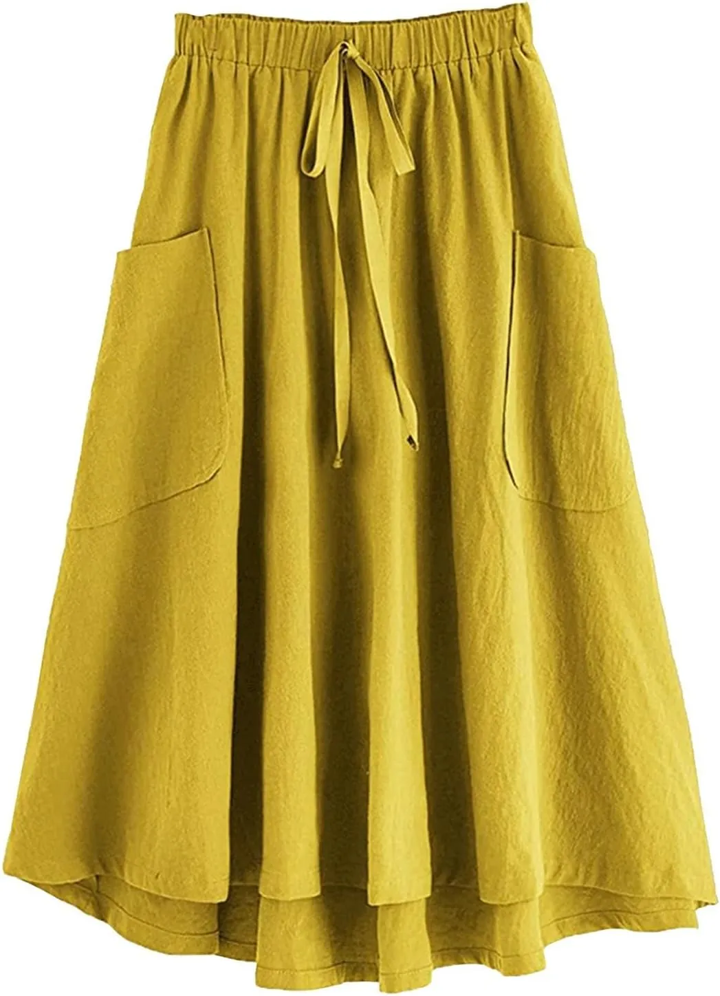 Long Skirts for Women Below Knee Length Casual Elastic Tie Waist Flowy A Line High Low Midi Skirt Dress with Pockets