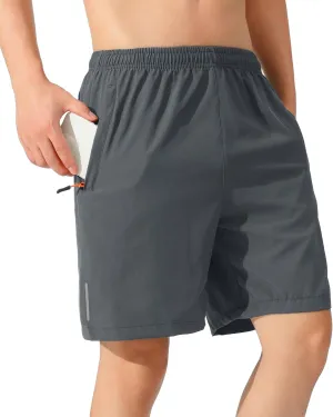 LOUECHY Men's Running Shorts Lightweight Quick Dry Workout Shorts Gym Athletic Shorts with Zipper Pockets