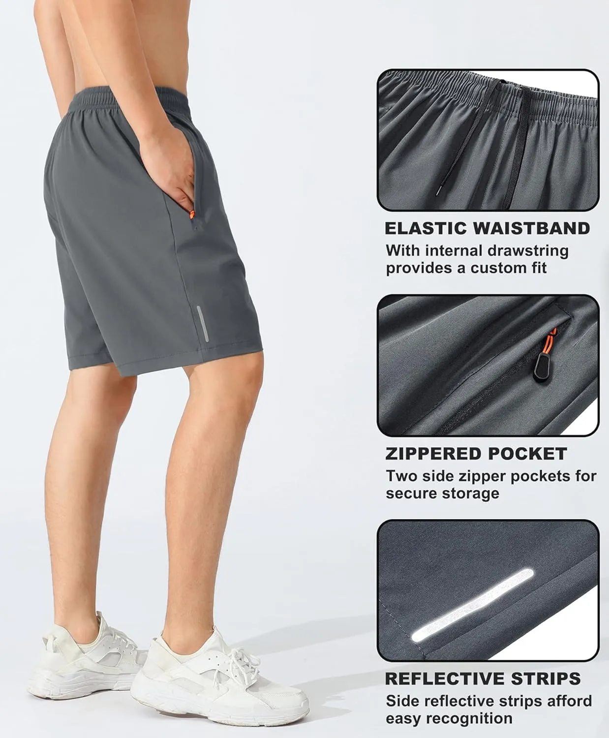LOUECHY Men's Running Shorts Lightweight Quick Dry Workout Shorts Gym Athletic Shorts with Zipper Pockets